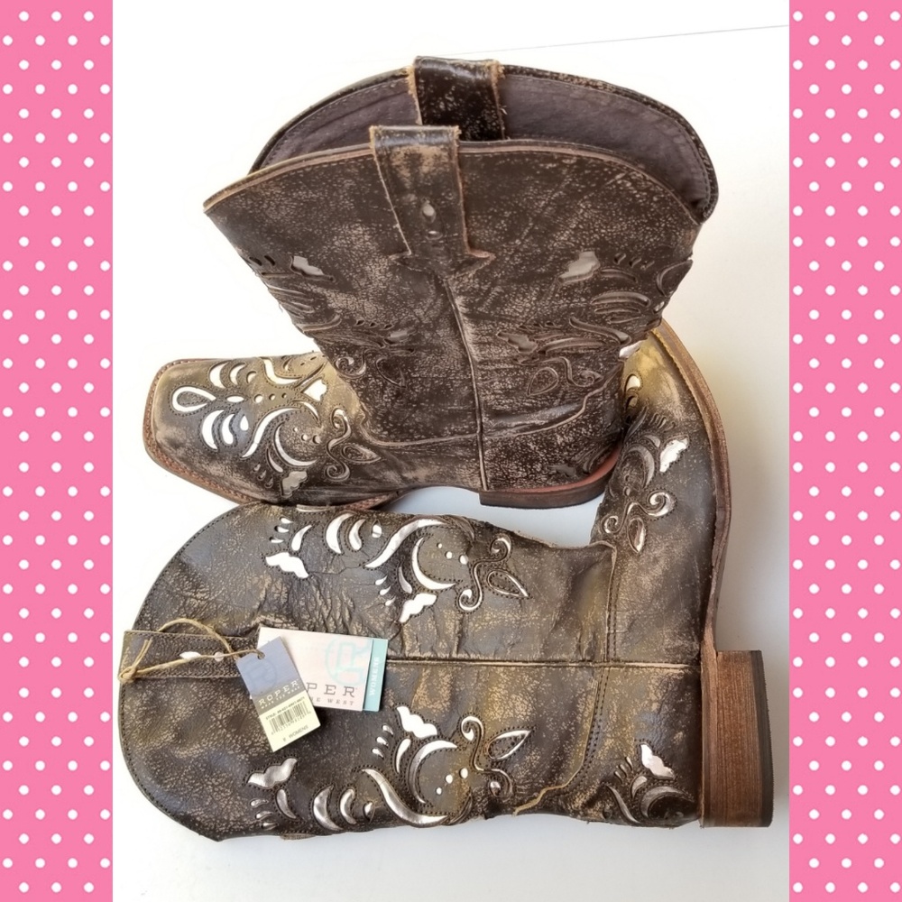 Gorgeous Roper Fancy Silver Inlay Cowgirl Boots